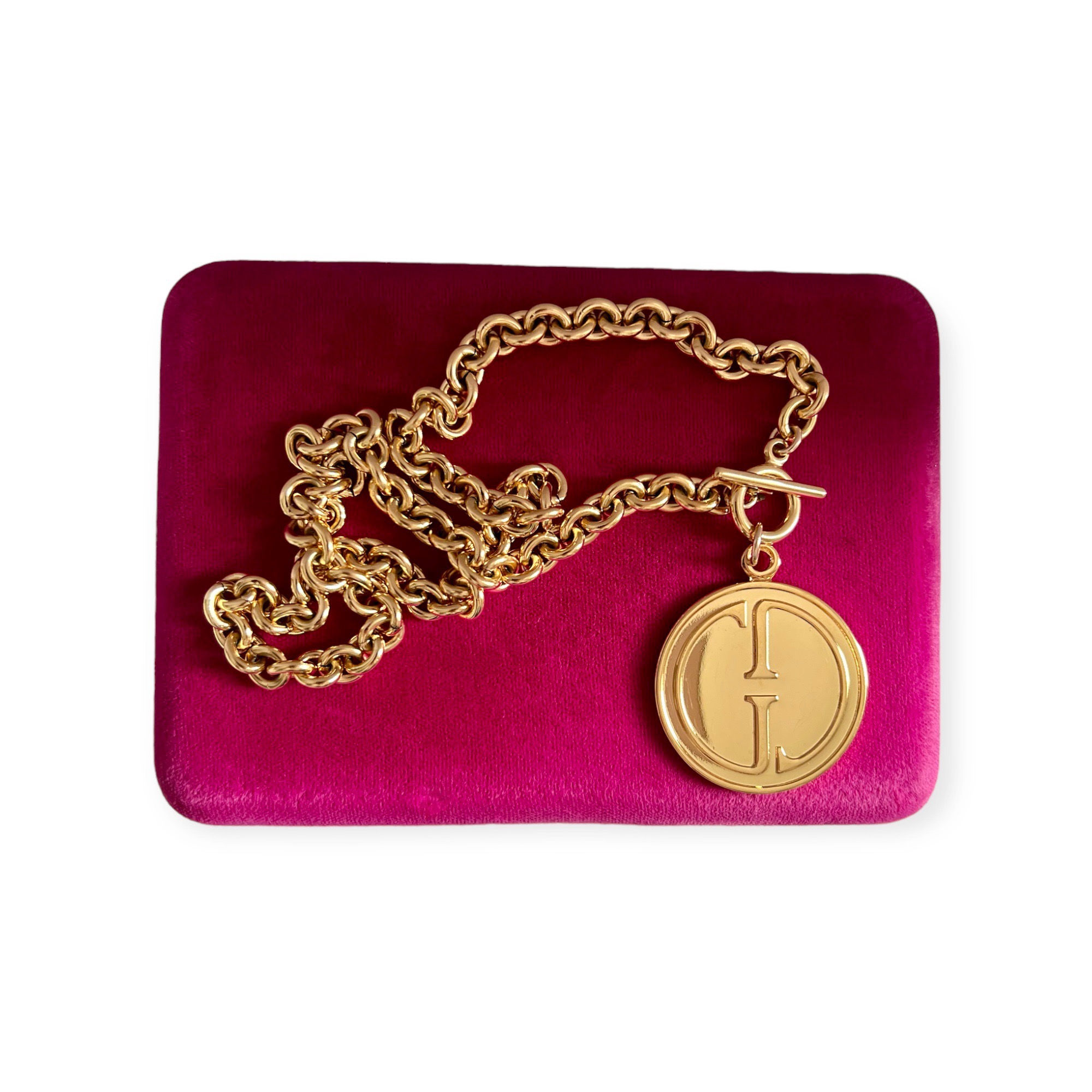 Repurposed Vintage 1990's Large Gold Gucci Charm Toggle Necklace