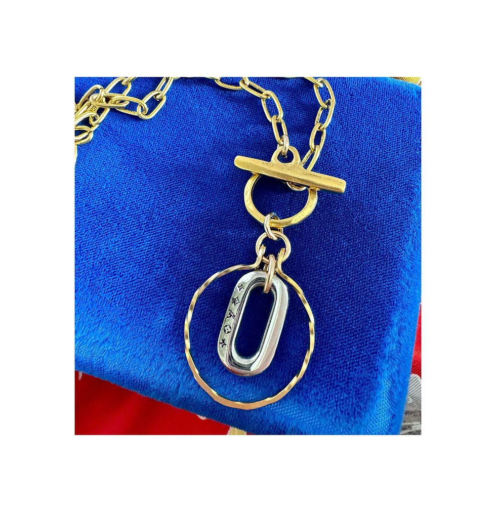 Thumbnail: Repurposed Louis Vuitton Mixed Metals LV Monogram Link Charm Necklace