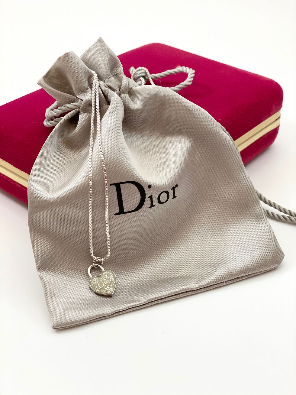 Thumbnail: Repurposed Dior Sterling Petite Glitter Heart Charm Necklace