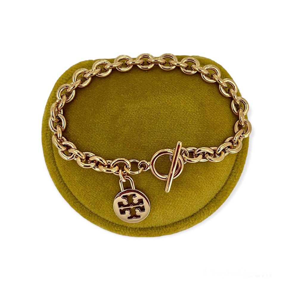 Thumbnail: Repurposed Tory Burch Medium Gold Logo Charm Bracelet