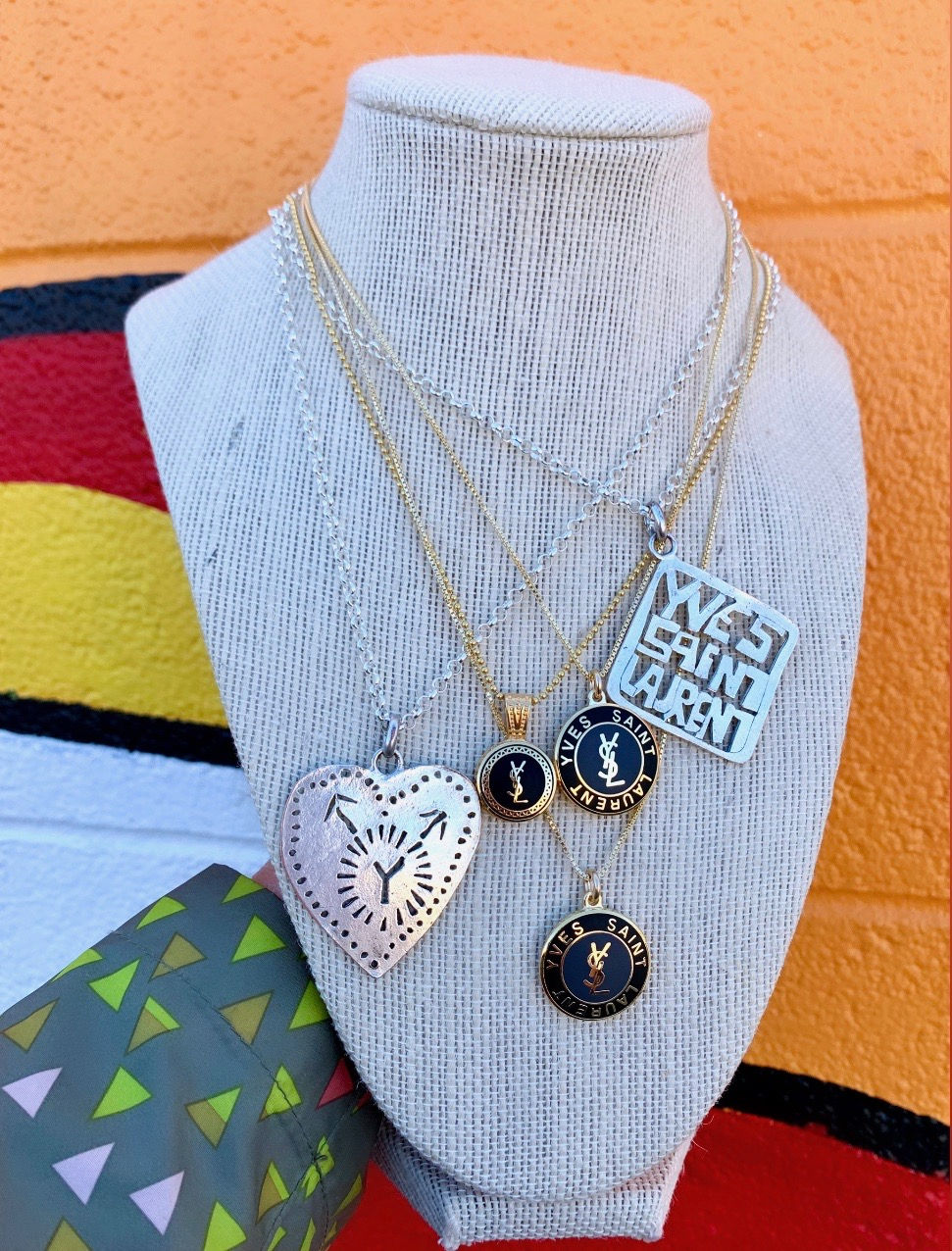 Thumbnail: Vintage Repurposed YSL Large Black & Gold Charm Necklace