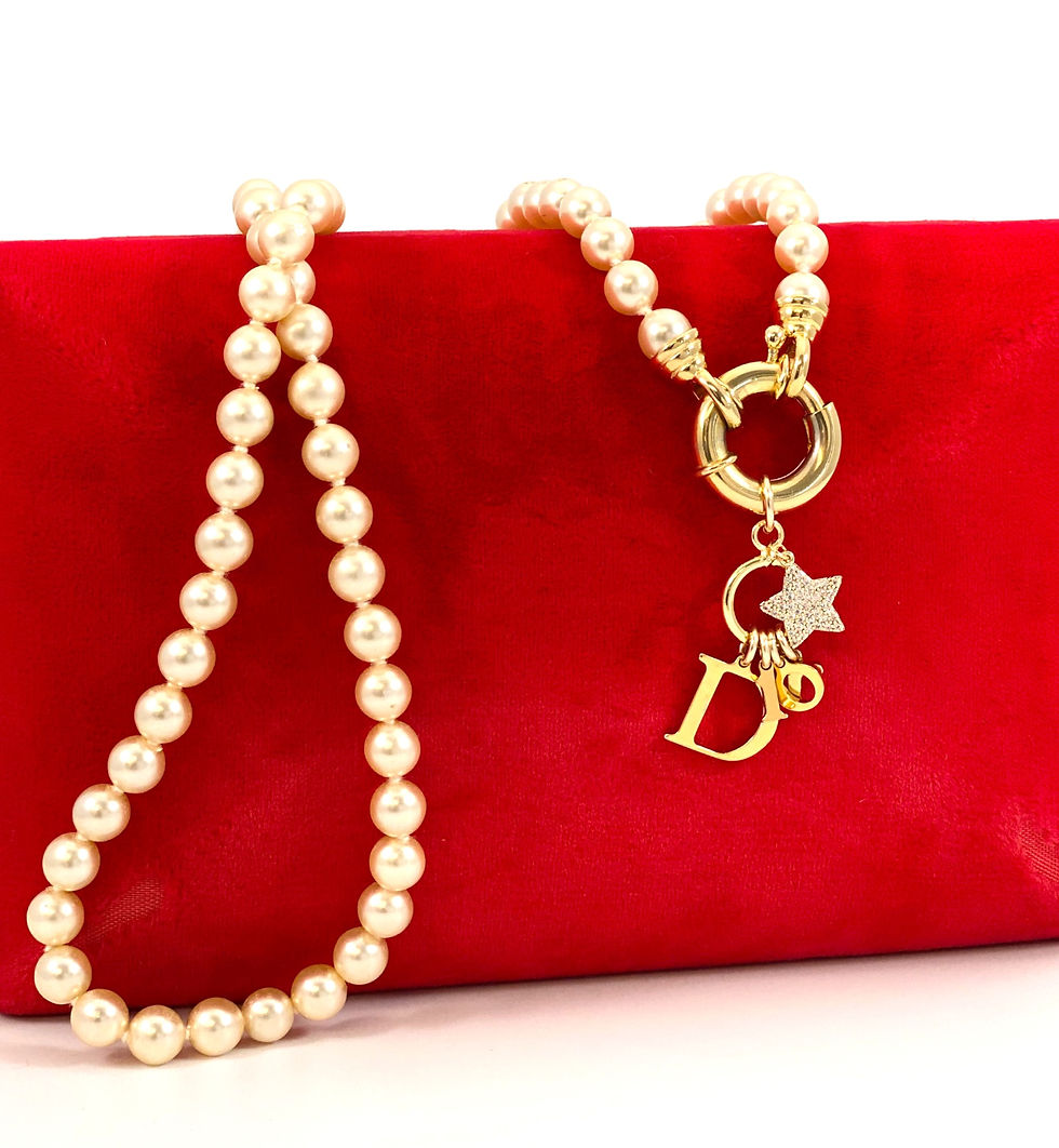Thumbnail: Repurposed Floating Dior Gold Letters Double Wrap Pearl Choker Necklace