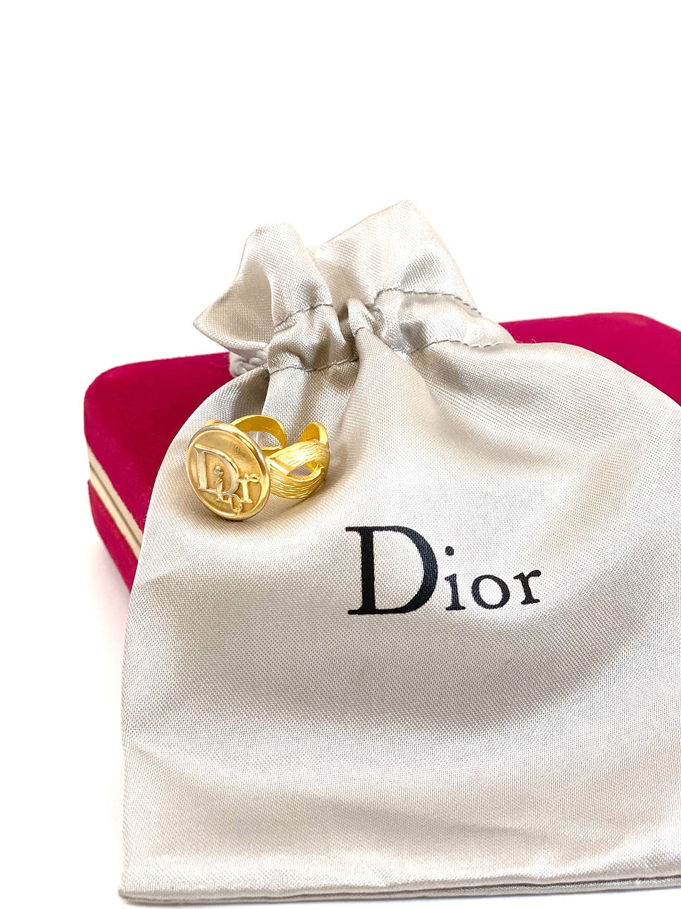 Thumbnail: Repurposed Gold Dior Adjustable Woven Band Rare Button Ring