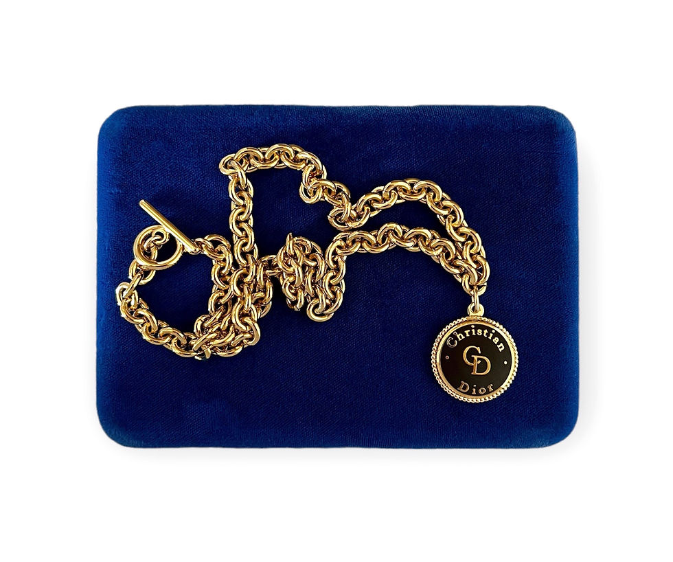 Thumbnail: Vintage Repurposed Black & Gold Dior Logo Large Charm Necklace
