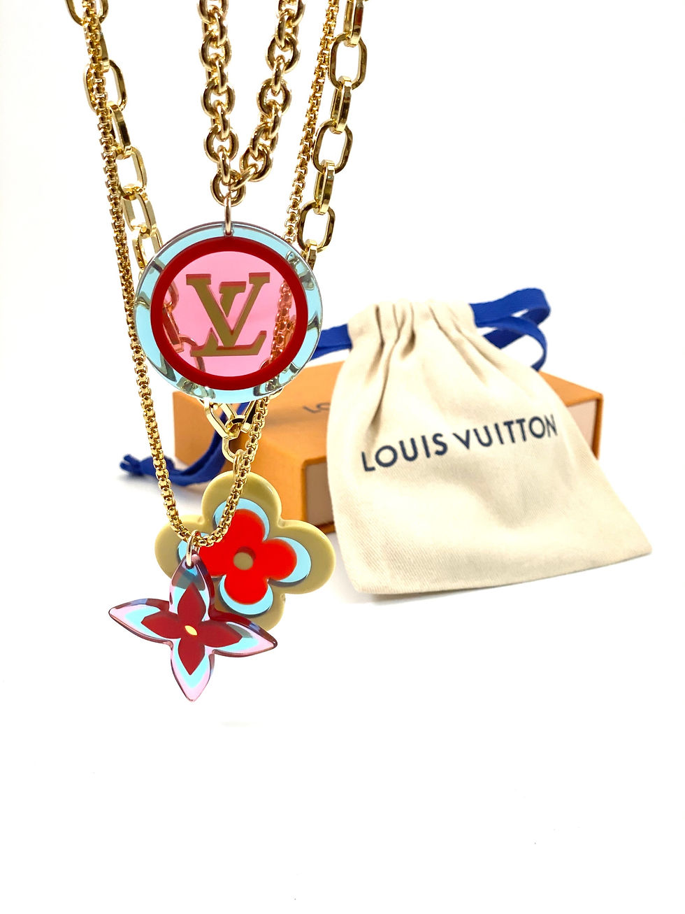 Thumbnail: Repurposed Louis Vuitton XL Resin LV Signature Flower Charm Necklace