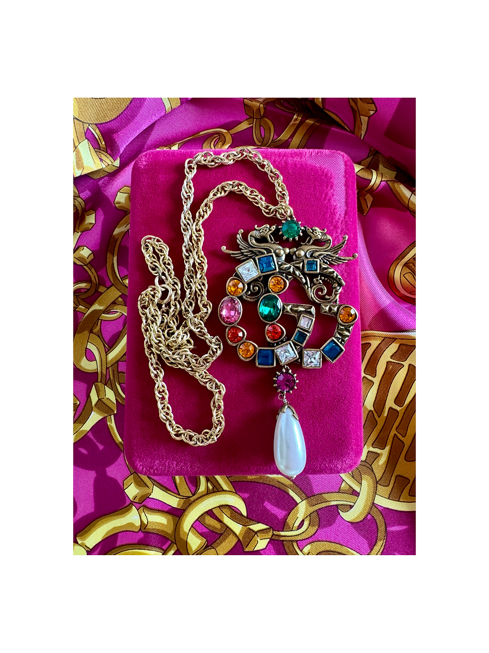 Repurposed HUGE Very Rare Multi Color Crystal Gucci GG Dionysus Necklace
