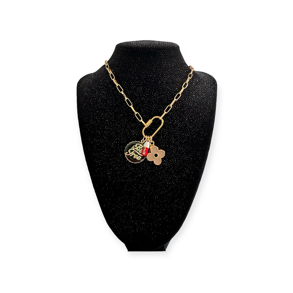 Thumbnail: Repurposed Louis Vuitton Beige Enamel Flower, Be Free & Chill Pill Necklace