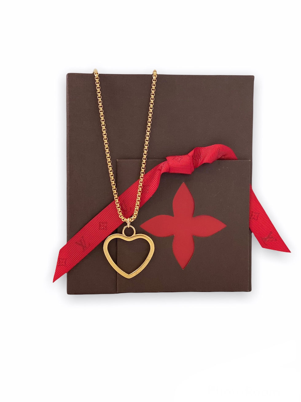 Thumbnail: Repurposed Louis Vuitton Large Gold Heart & Removable CZ Acorn Charm Necklace