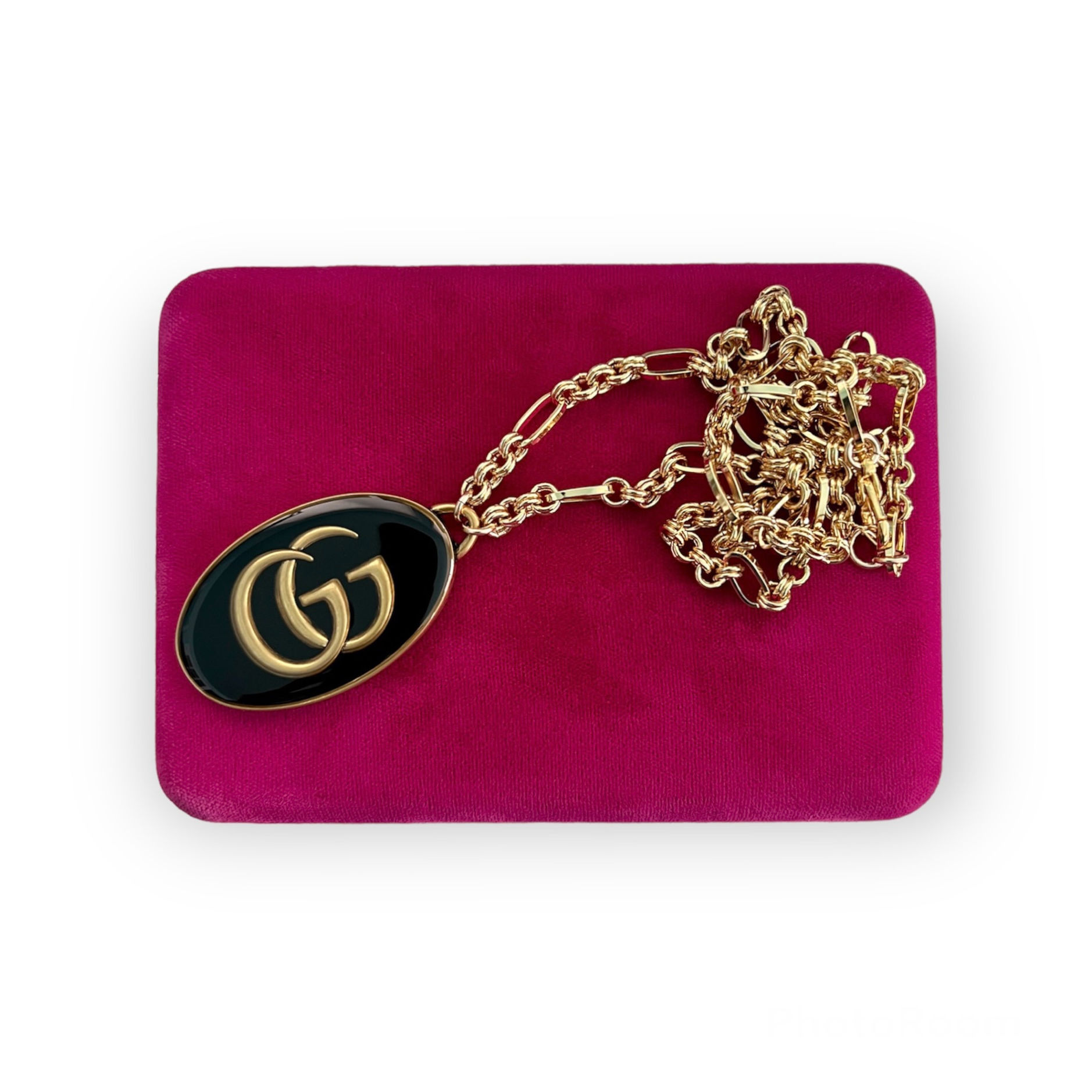Repurposed Black & Gold Rare Huge Gucci GG Oval Necklace