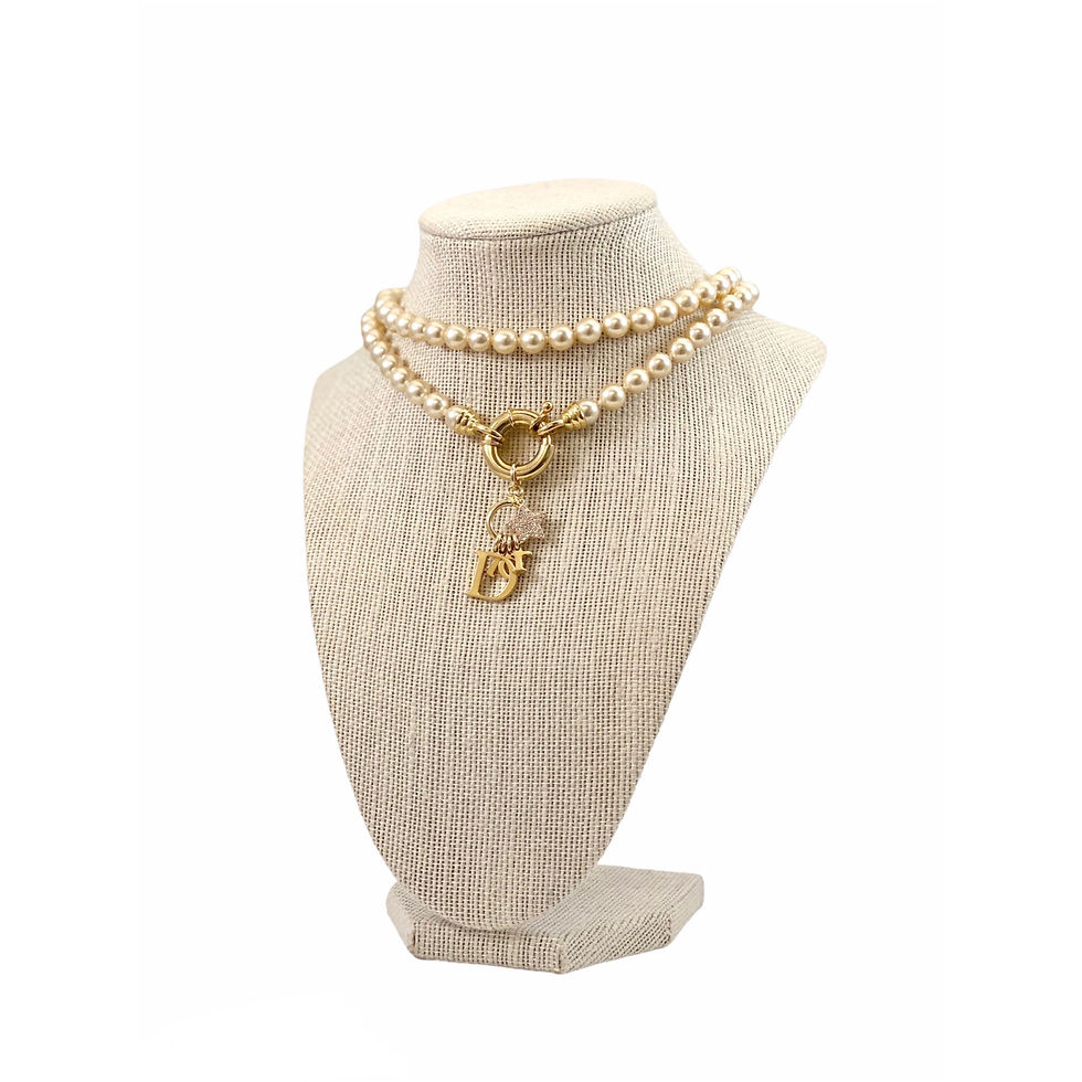 Thumbnail: Repurposed Floating Dior Gold Letters Double Wrap Pearl Choker Necklace