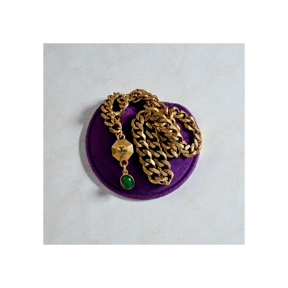 Thumbnail: Repurposed Louis Vuitton LV Monogram & Green Stone Charm Necklace