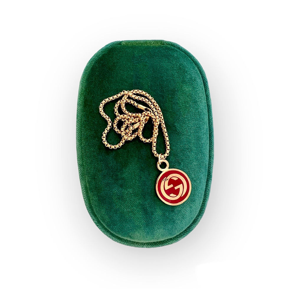 Thumbnail: Vintage Repurposed Large Gold & Red Enameled Gucci GG Necklace