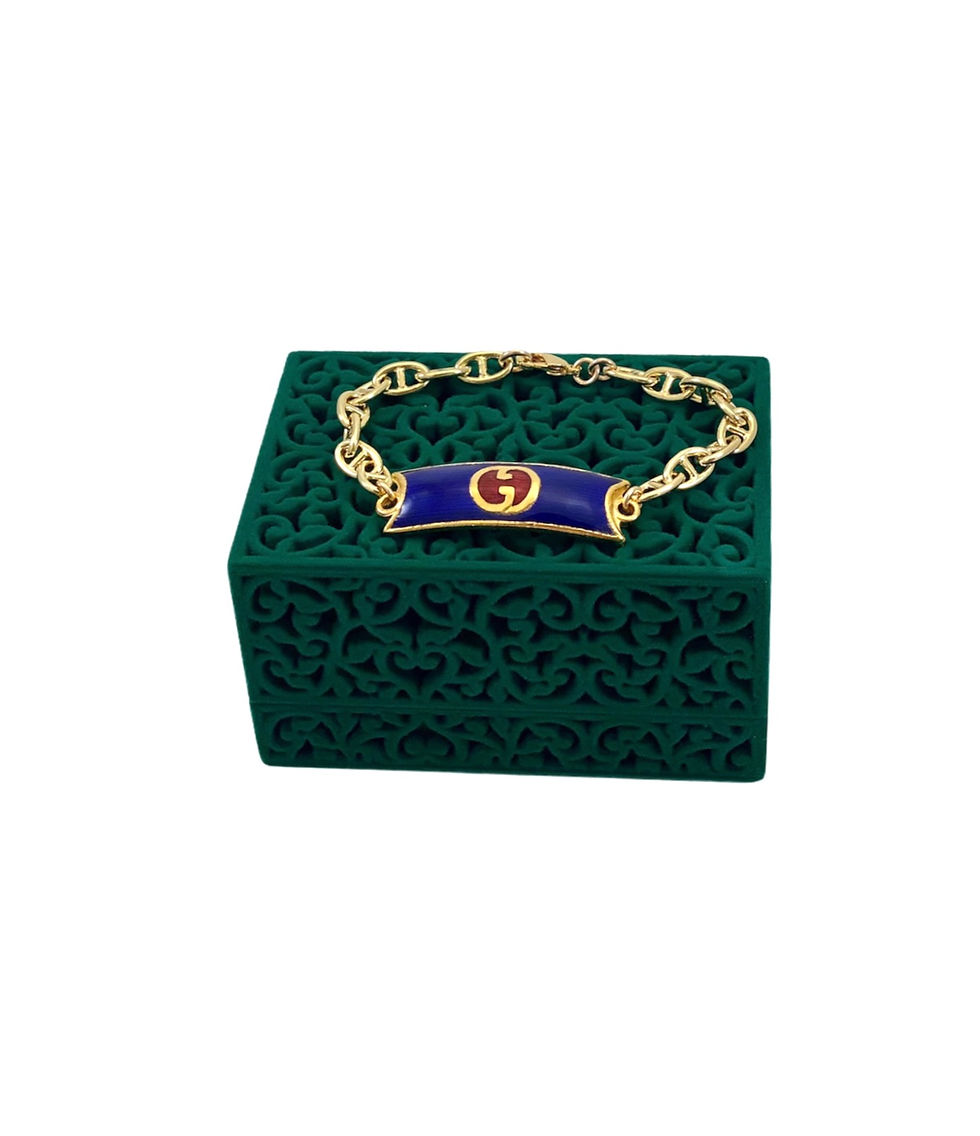 Thumbnail: Vintage 1970's Repurposed Blue & Red Enameled Gucci Plate Bracelet