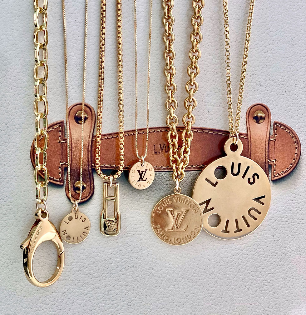 Thumbnail: Repurposed Louis Vuitton Medium Gold Cut Out LV Monogram Charm Necklace