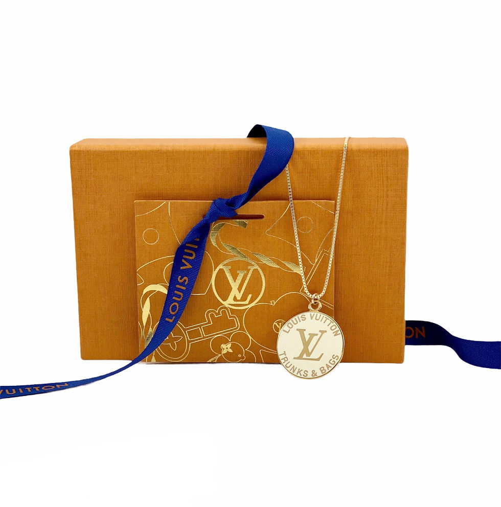 Repurposed Louis Vuitton Large Gold & White Enameled Very Rare Charm Necklace