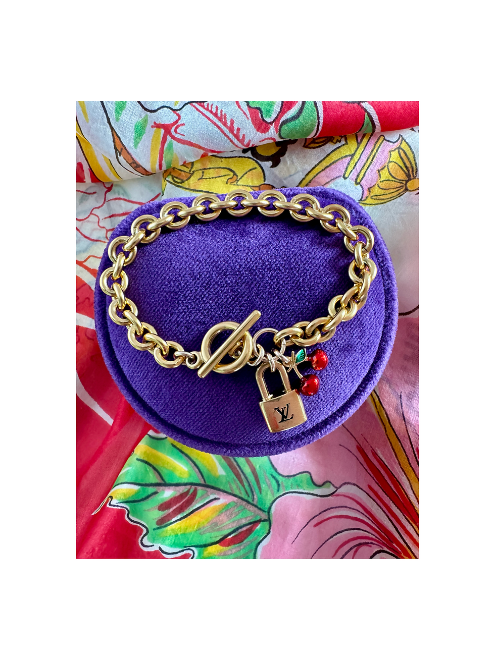 Thumbnail: Repurposed Louis Vuitton LV Monogram Mini Lock & Cherries Charm Bracelet