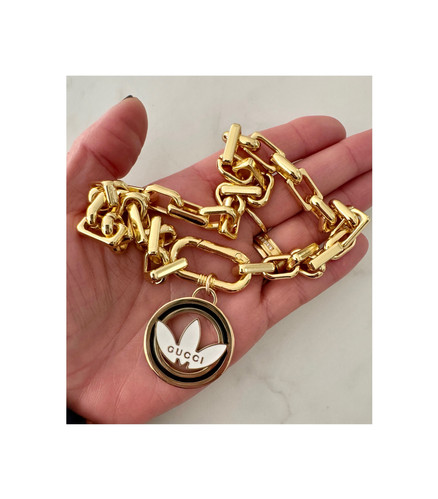 adidas gazelle silver green womens Adidas x Gucci gourmette necklace with Trefoil pendant in palladium to –  Connect Japan Luxury main image 0