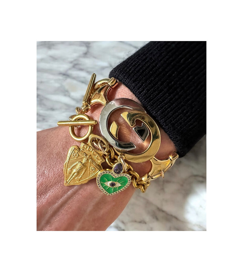 Repurposed Vintage Gucci Knight Crest & Evil Eye Charms Bracelet
