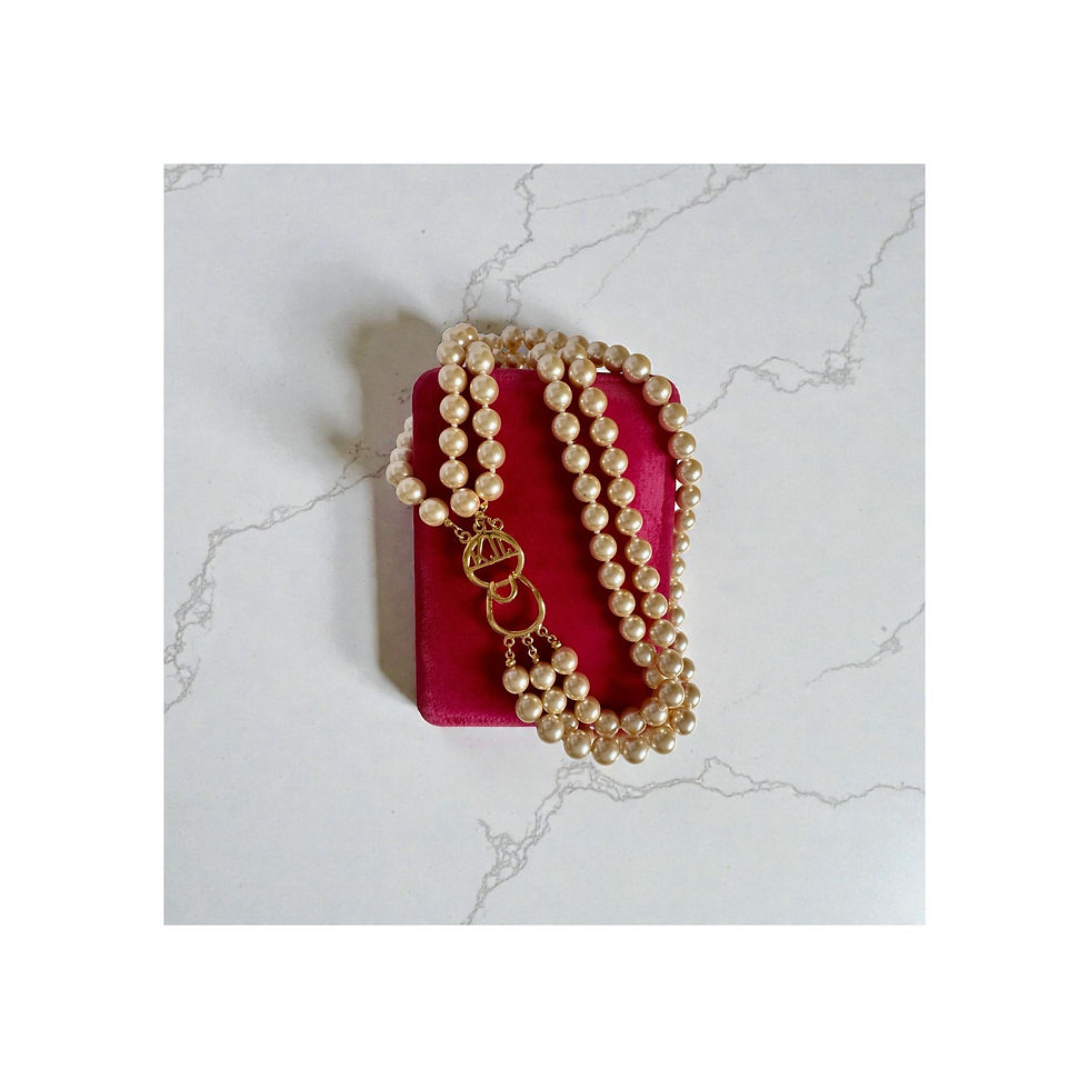 Vintage Kenneth Jay Lane Champagne Triple Strand Pearl Necklace