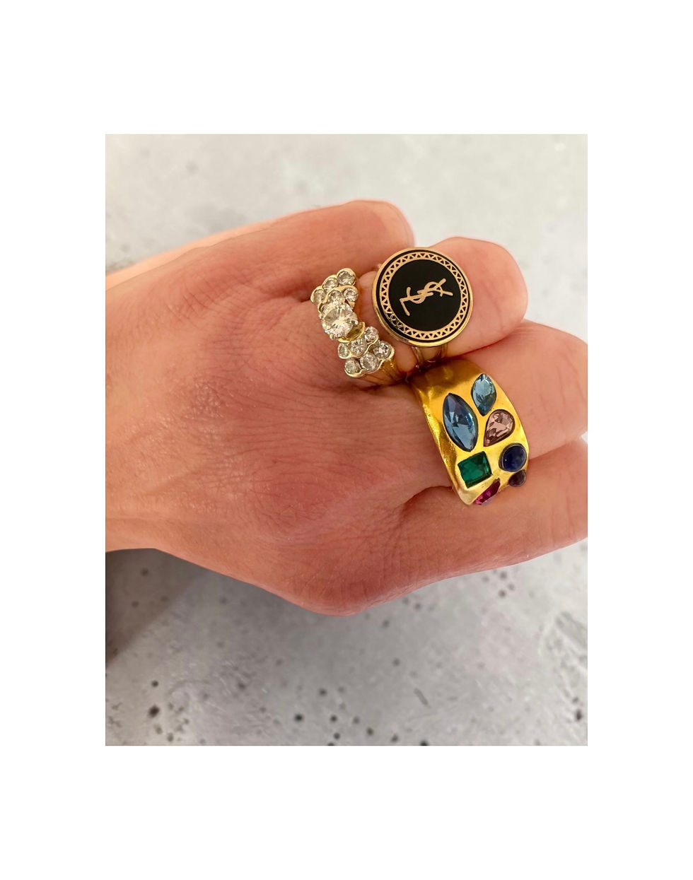 Thumbnail: Repurposed Vintage Black & Gold YSL Gold Filled Adjustable Ring