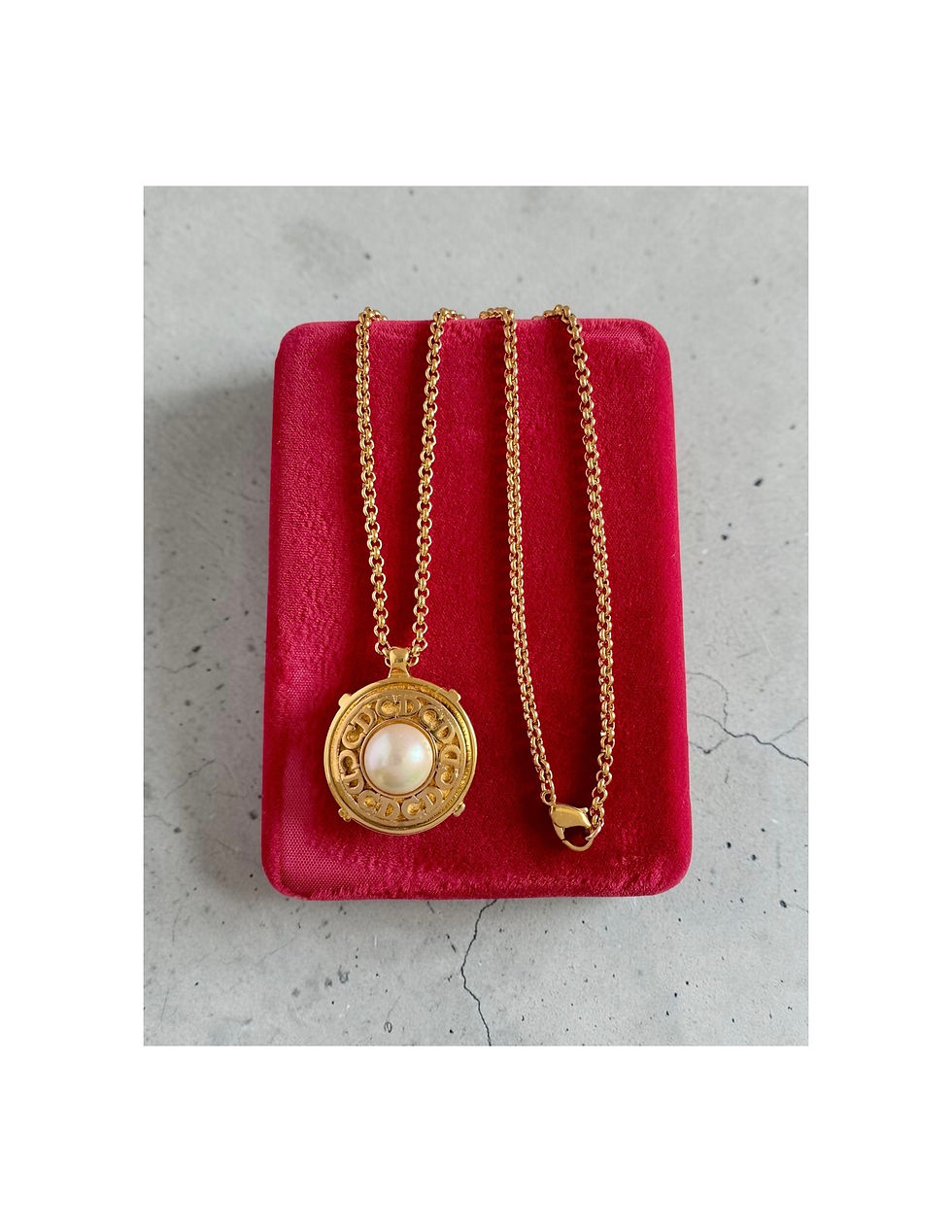 Thumbnail: Repurposed Vintage Dior CD Logo Pearl Accent Pendant Necklace