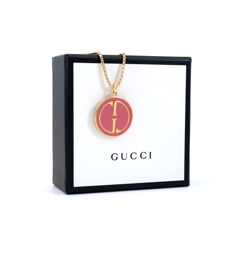 Thumbnail: Repurposed Vintage 1990's Gucci Pink Enamel Charm Necklace