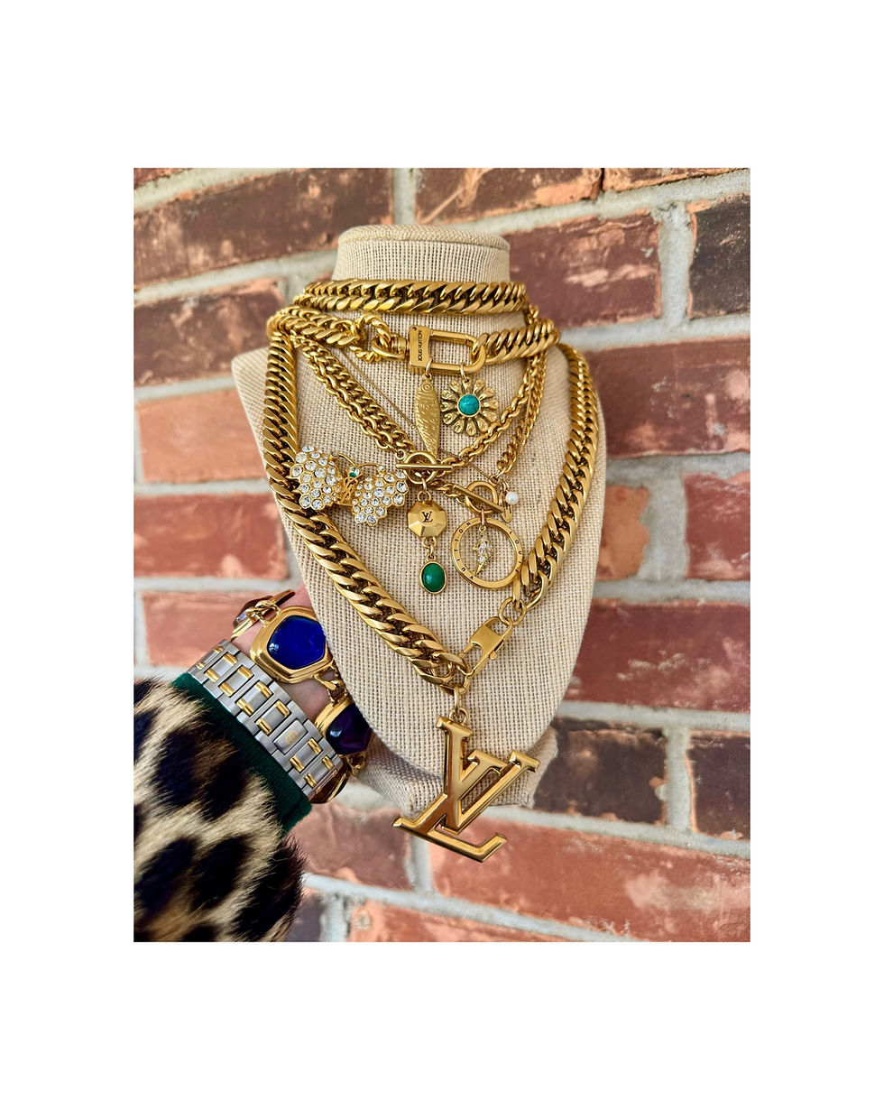 Thumbnail: Repurposed Louis Vuitton Large Ring Charm &CZ Fish Accent Necklace