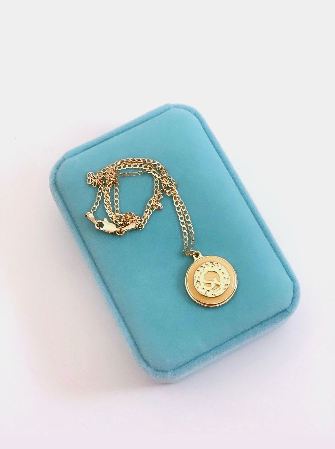 Repurposed St. John Peach & Gold Logo Charm Necklace