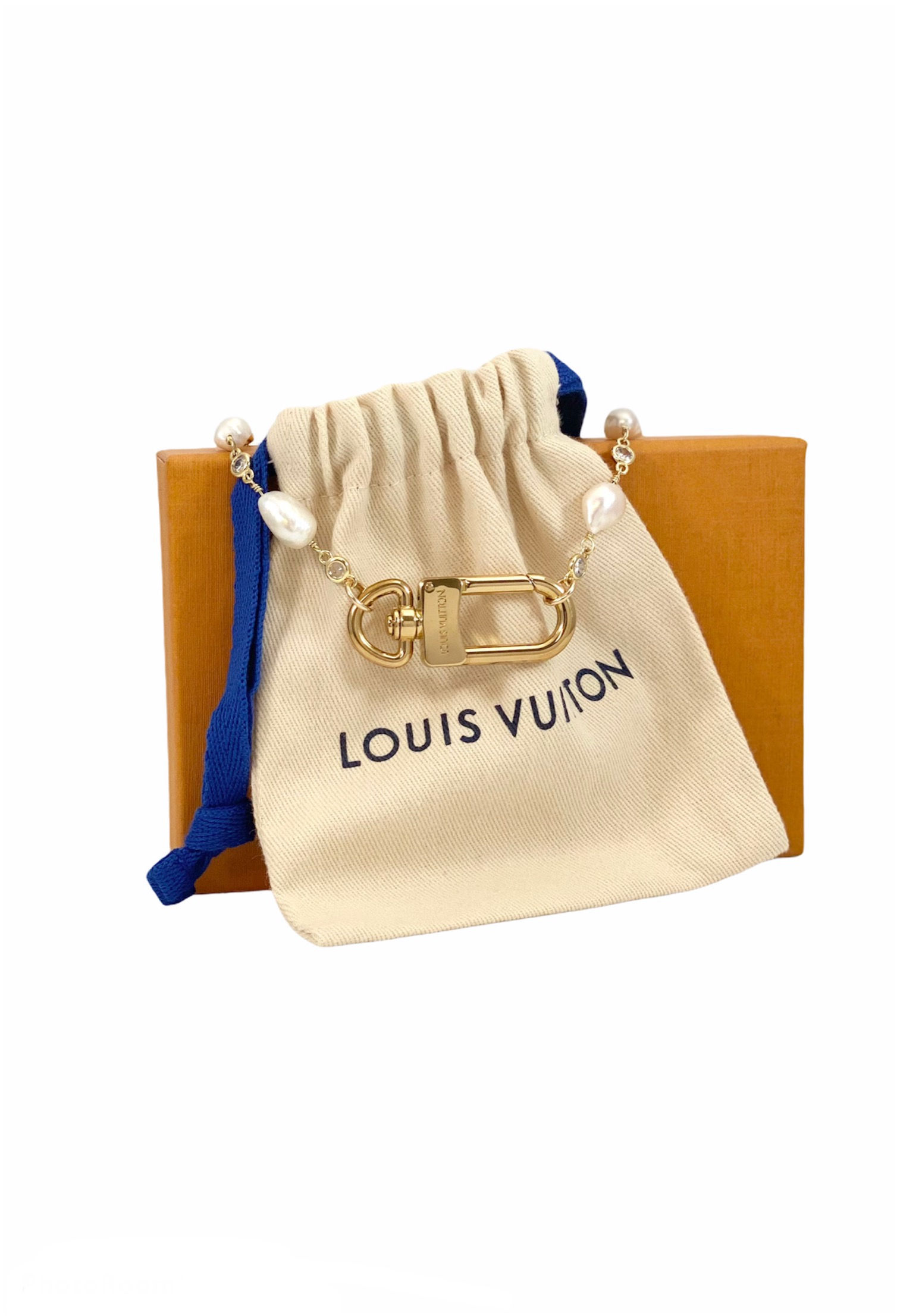 Repurposed Louis Vuitton Gold Clip & Baroque Pearl Station Choker Necklace