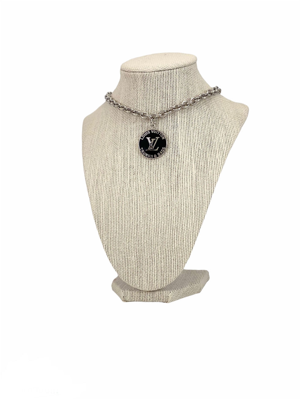 Thumbnail: Repurposed Louis Vuitton Very RARE Silver & Black LV Monogram Toggle Necklace