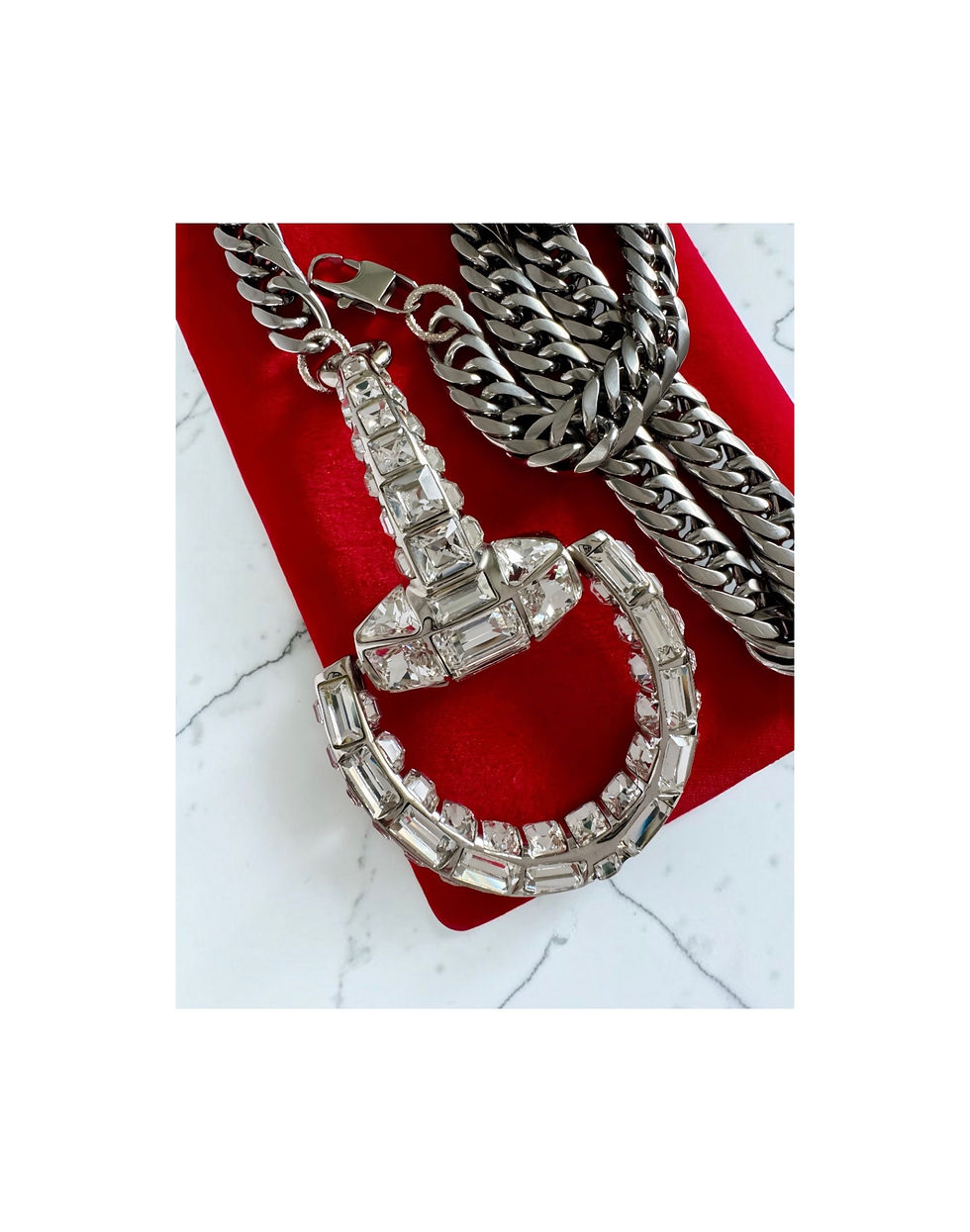 Thumbnail: Repurposed Gucci XXL Silver & Glass Crystals Maxime Horsebit Necklace Belt