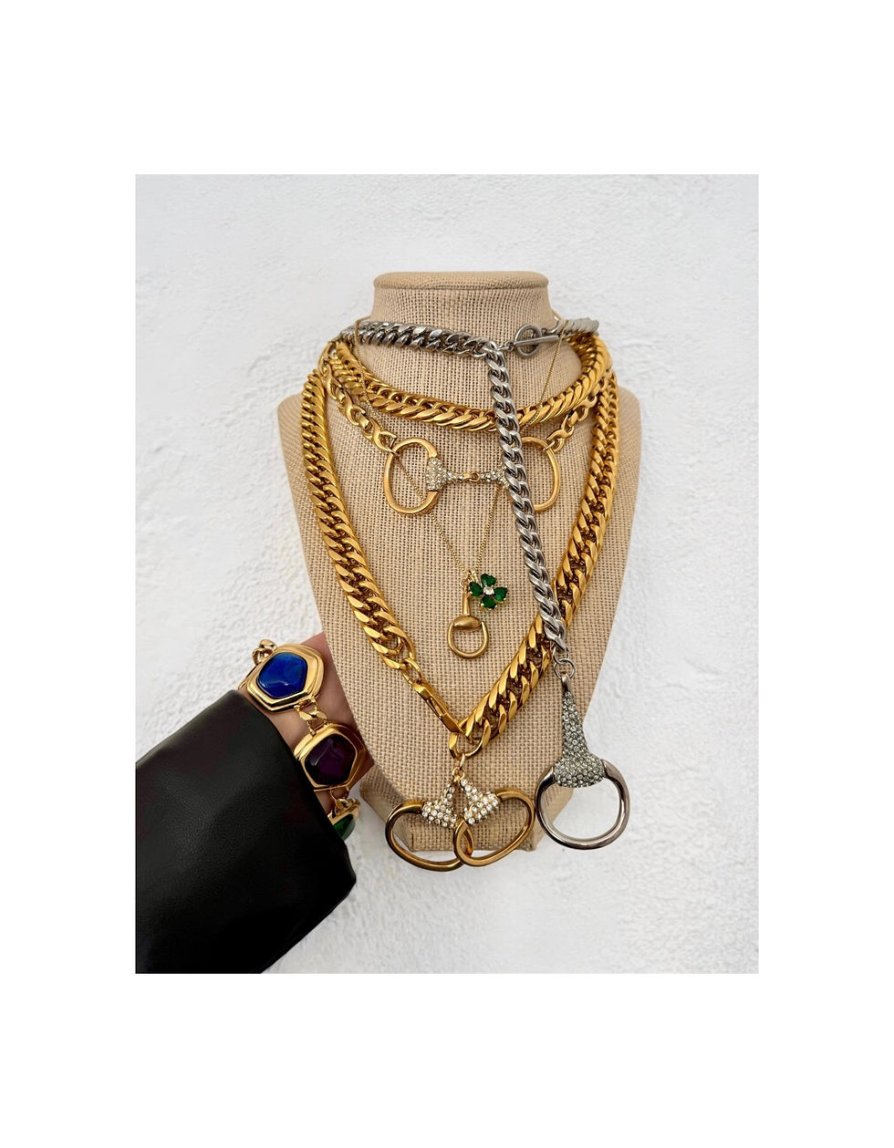 Thumbnail: Repurposed Vintage Gucci Rare Gold & Swarovski Horsebit Necklace Belt