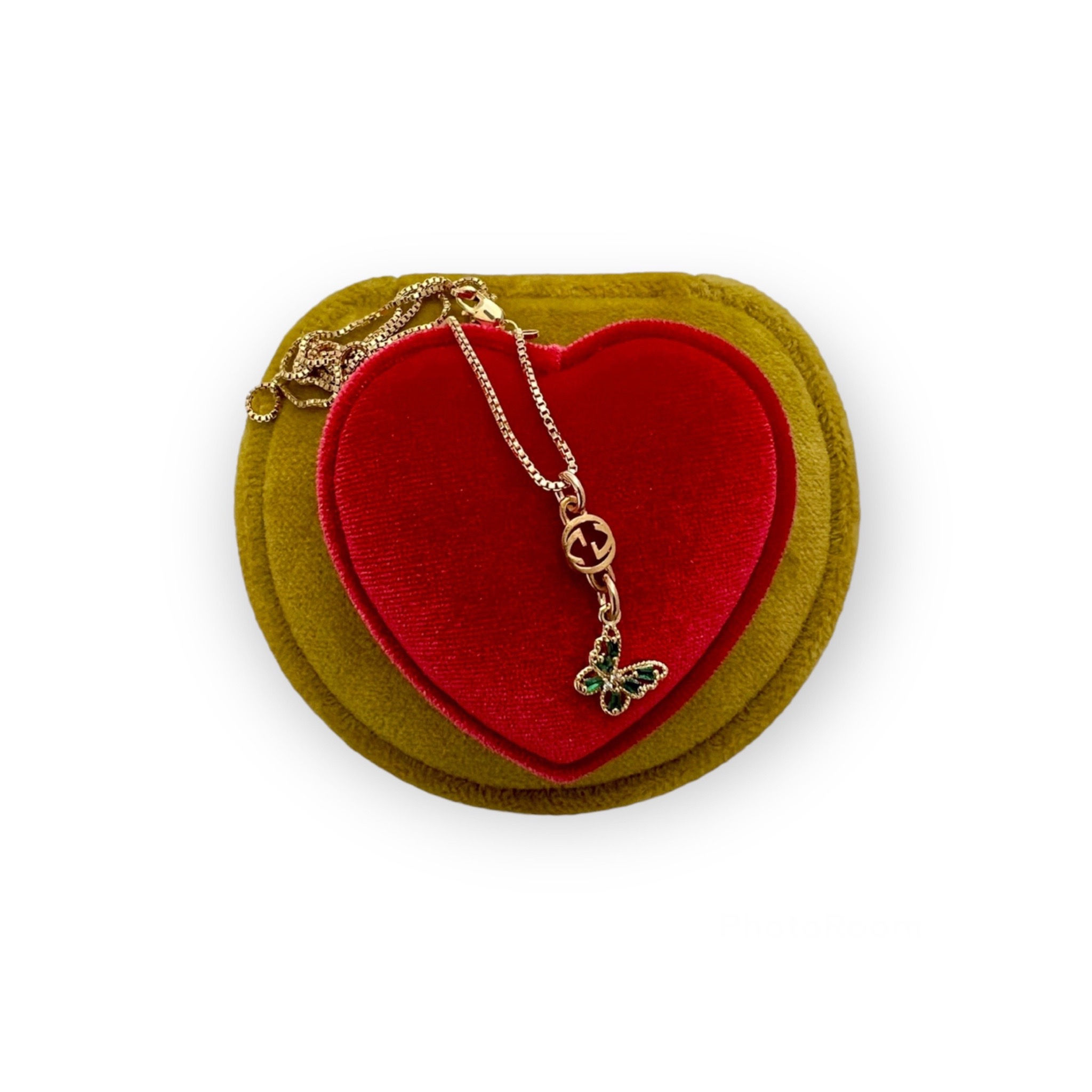 Repurposed Petite Gucci GG & Green CZ Butterfly Necklace