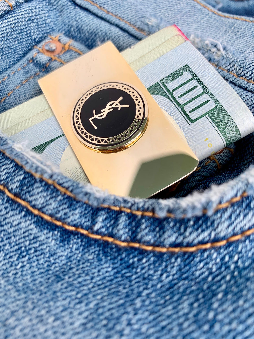 Thumbnail: Vintage 14k Repurposed YSL Button Money Clip