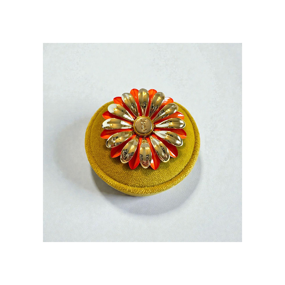 Vintage Repurposed Mirrored YSL Accent Gold & Orange Daisy Brooch Pin