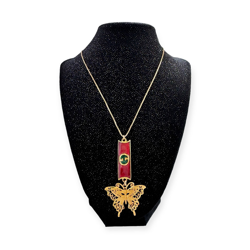 Thumbnail: Vintage 1970's Repurposed Red & Green Enameled Gucci Plate & Butterfly Necklace