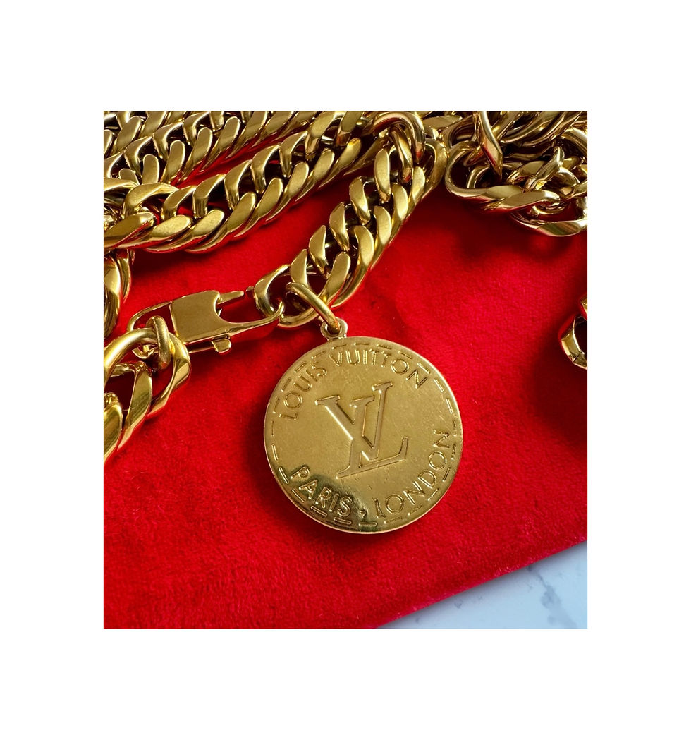 Thumbnail: Repurposed Louis Vuitton Large Gold LV Monogram VERY RARE Charm Belt Necklace