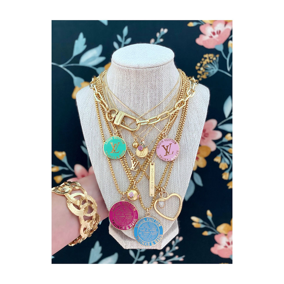 Thumbnail: Repurposed Louis Vuitton Large Gold Heart & Removable CZ Acorn Charm Necklace