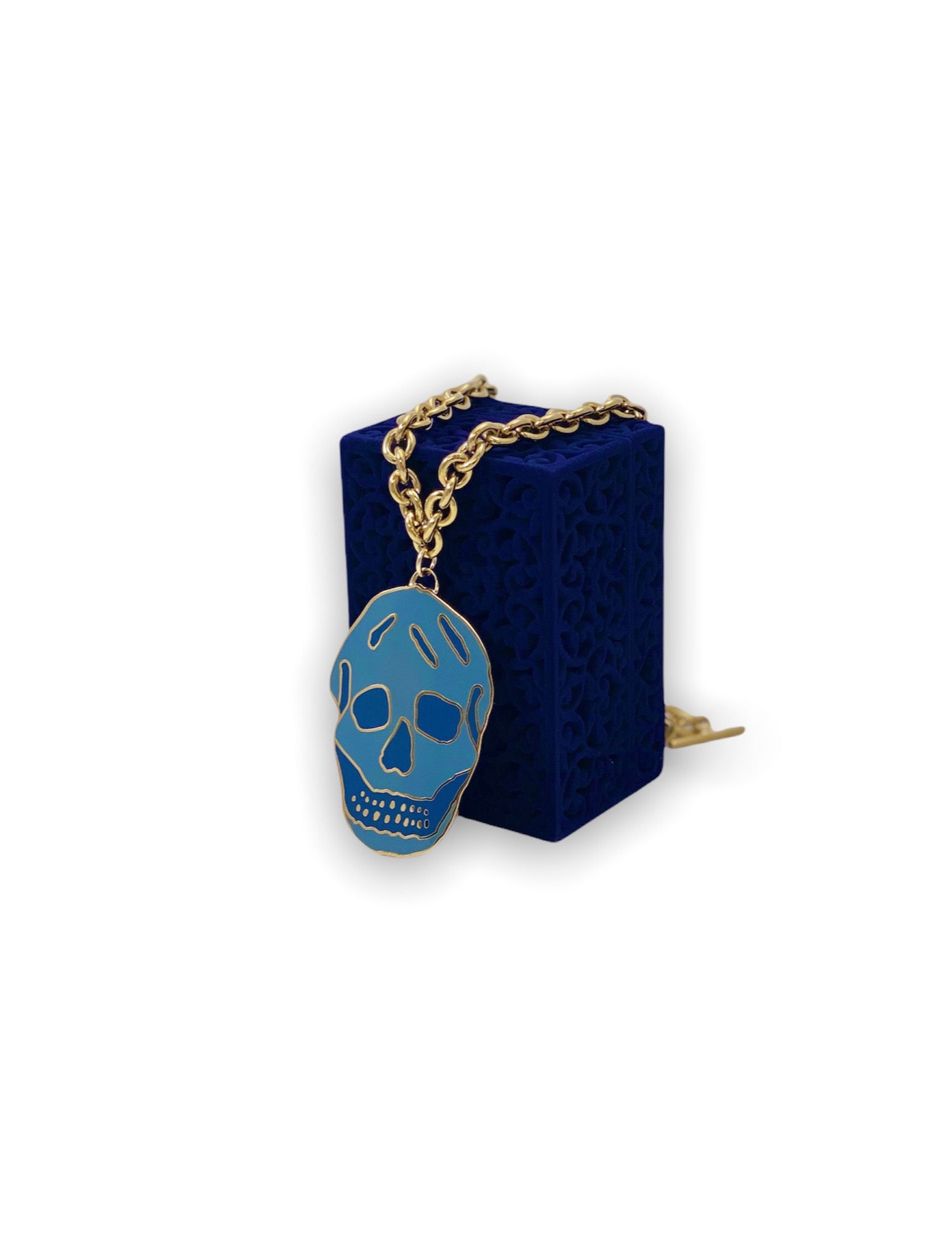 Repurposed Alexander McQueen Blue & Gold XXL Skull Choker Necklace