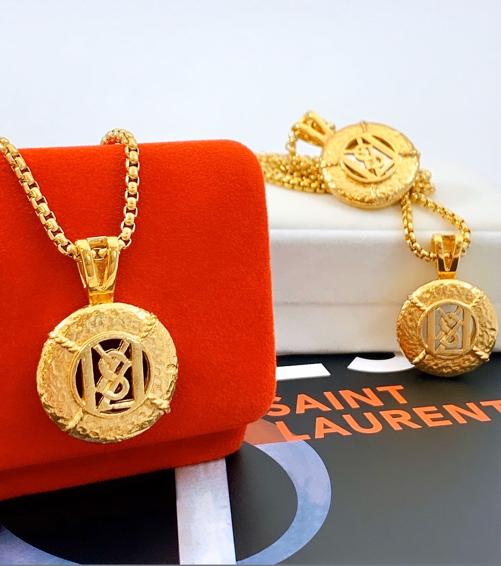 Thumbnail: Vintage Repurposed Rare YSL Hammered Gold Cut Out Pendant Necklace