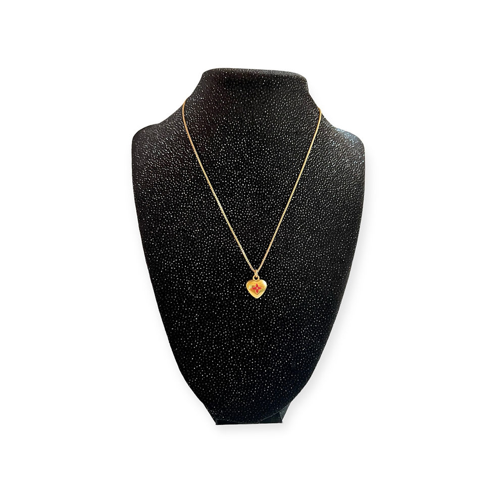 Thumbnail: Repurposed Louis Vuitton Small Gold & Pink Puffed Heart Flower Charm Necklace