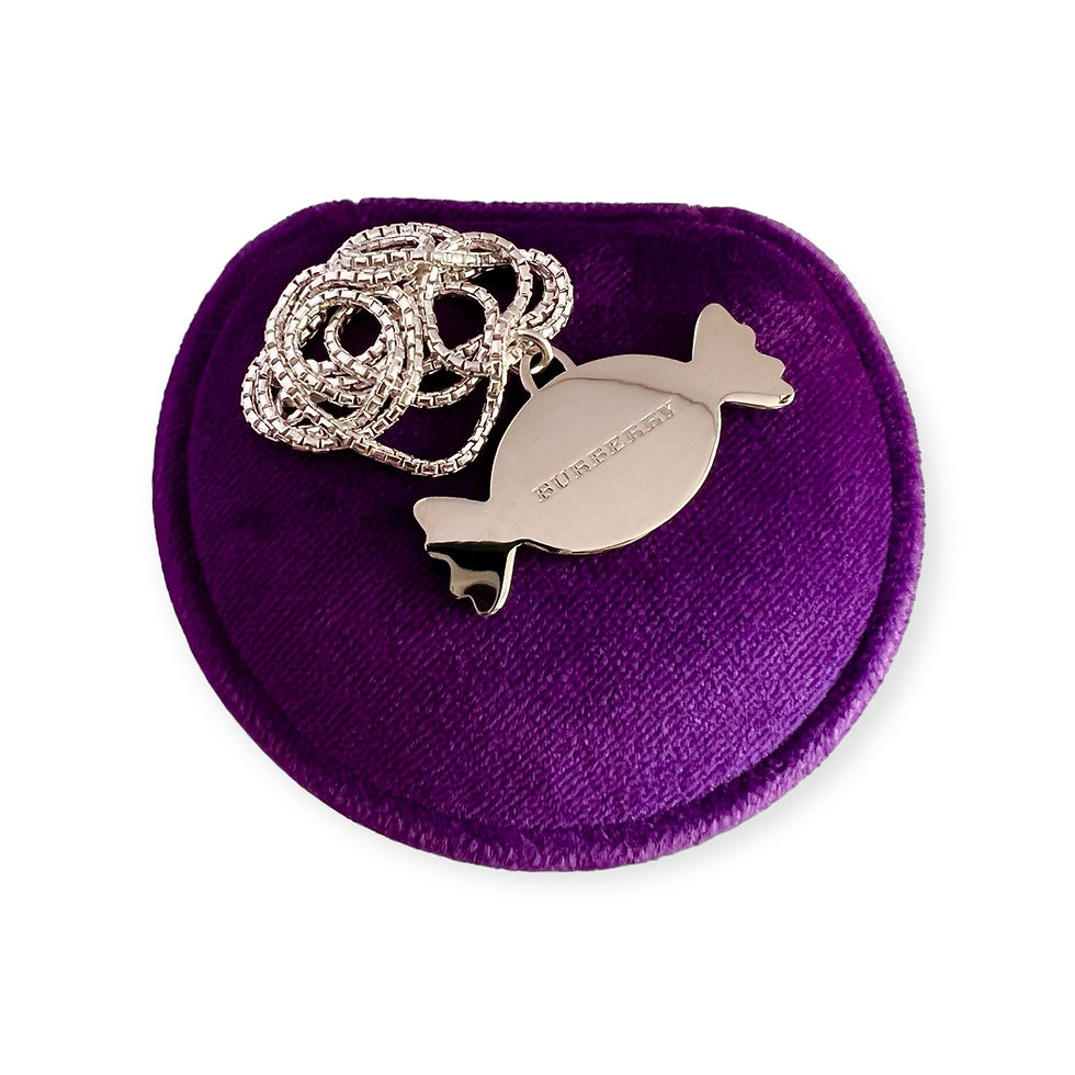 Thumbnail: Repurposed Burberry Blush Pink Plaid Sterling Large Candy Charm Necklace