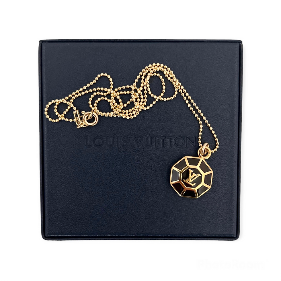 Thumbnail: Repurposed Louis Vuitton Medium Black & Gold Charm Necklace