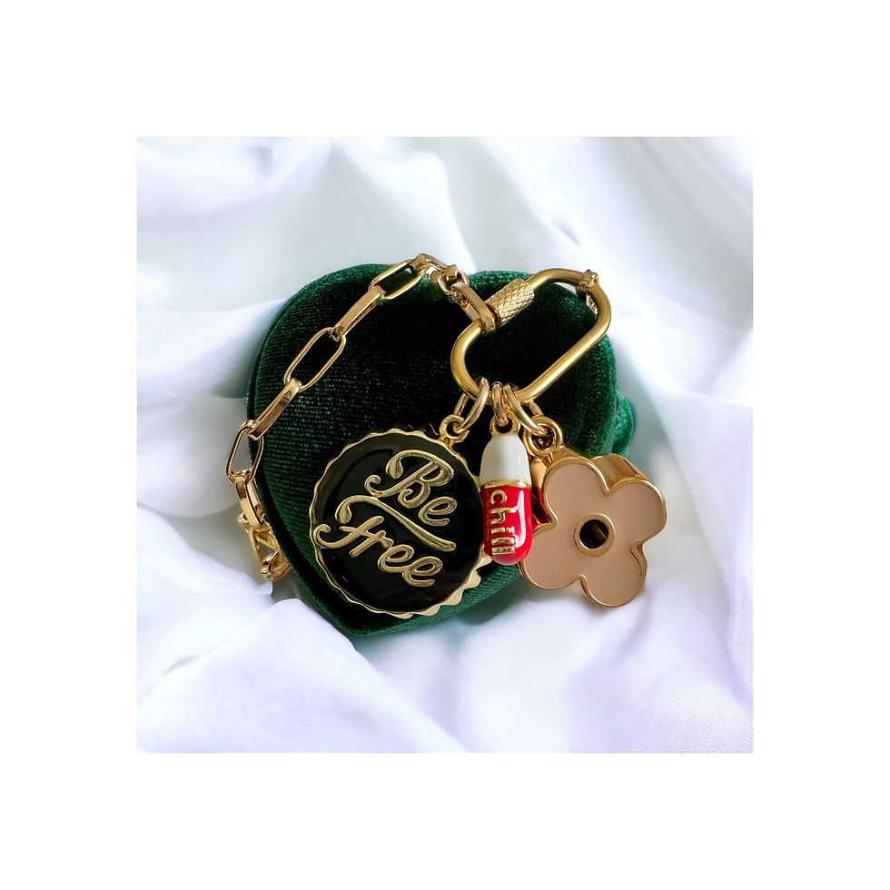 Thumbnail: Repurposed Louis Vuitton Beige Enamel Flower, Be Free & Chill Pill Necklace