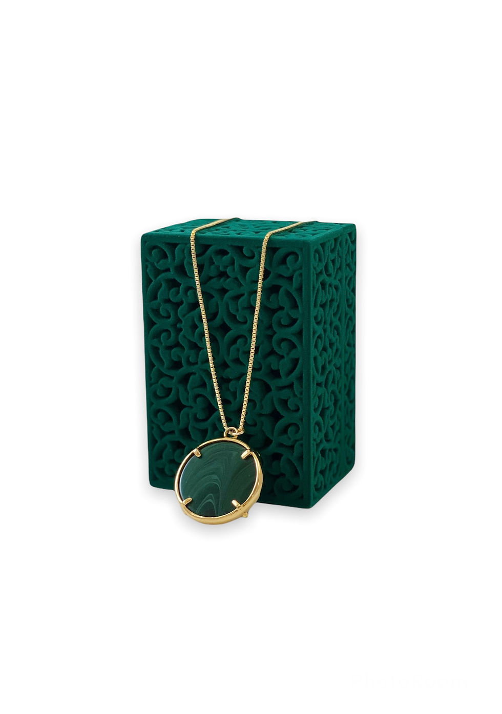 Thumbnail: Vintage Repurposed RARE Versace Green & Gold Filigree Medusa Charm Necklace