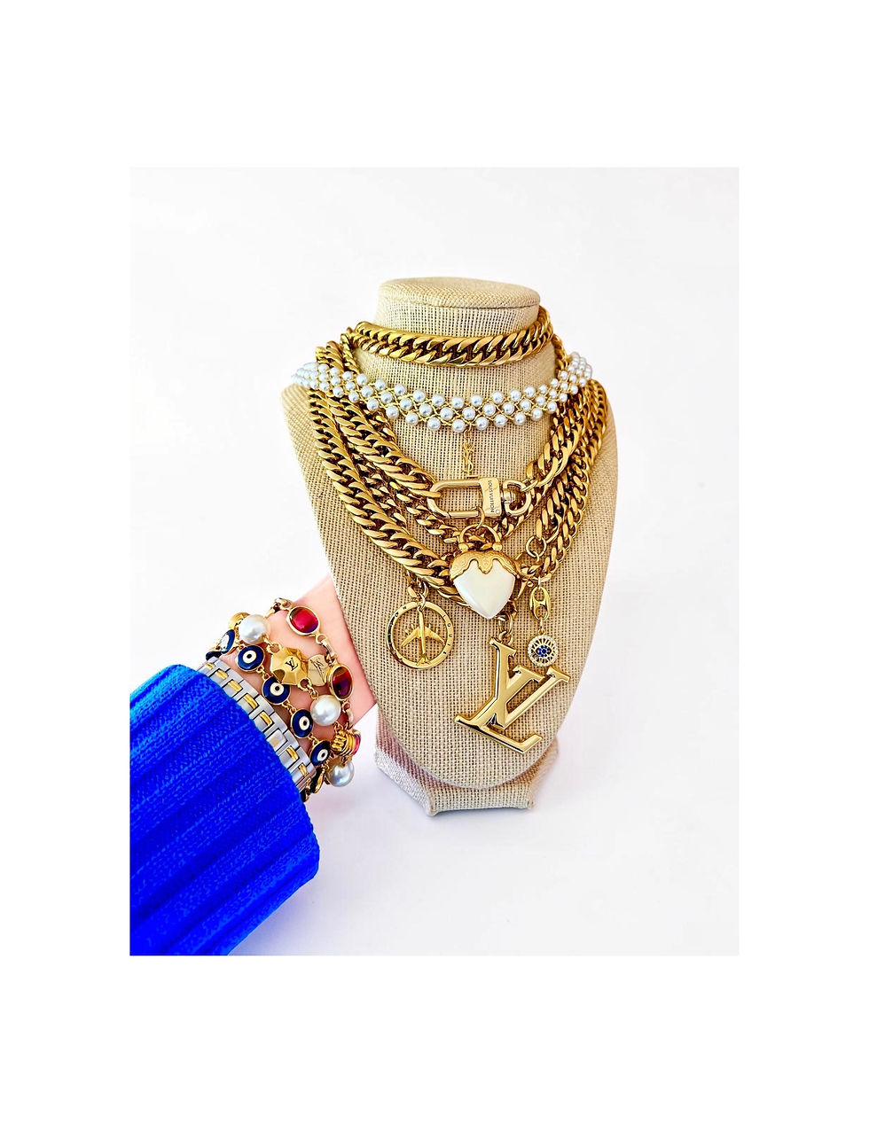 Thumbnail: Repurposed Petite Script Gucci Charm Vintage 1960's Rainbow Cabochon Bracelet