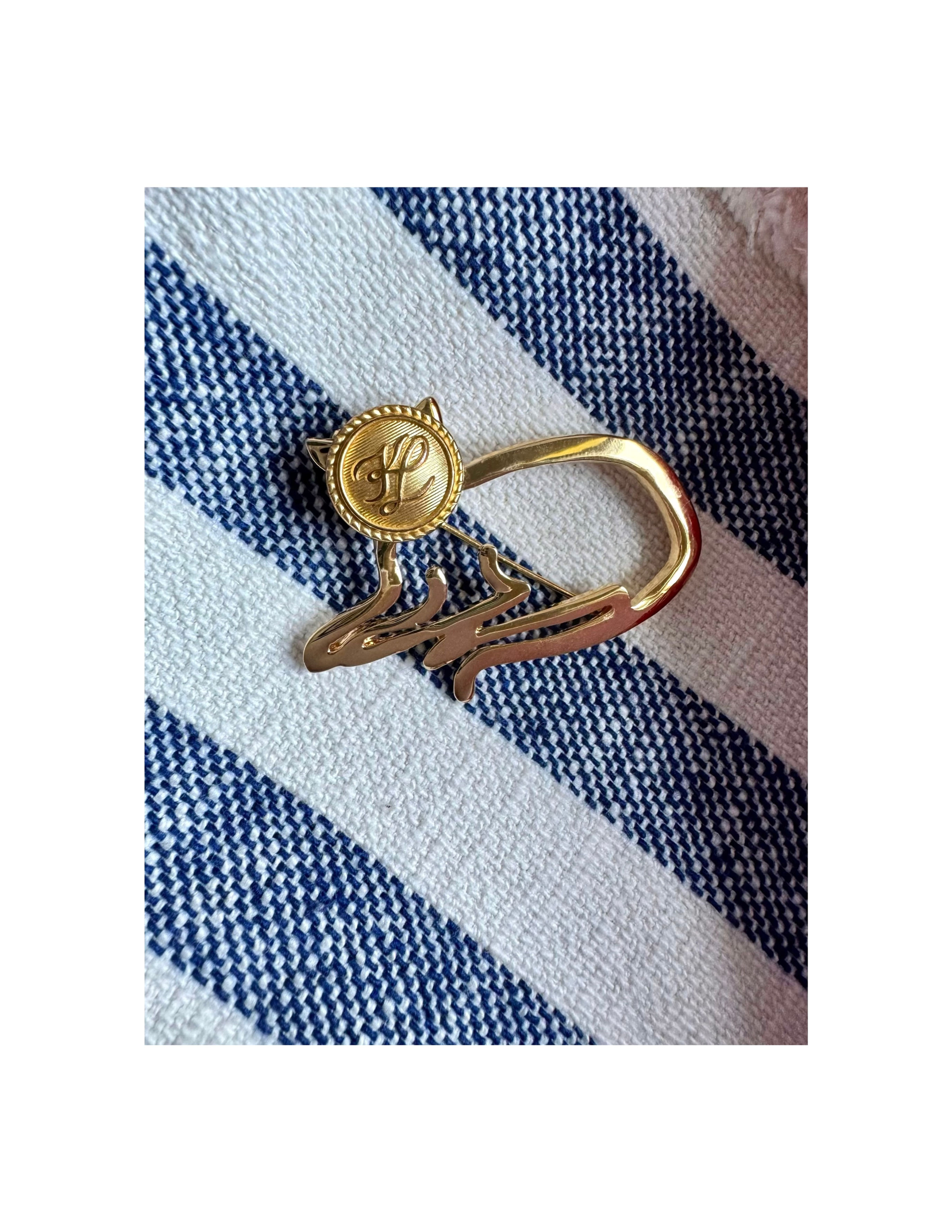 Repurposed Vintage 1980's Karl Lagerfeld Script "Choupette" Cat Pin Brooch