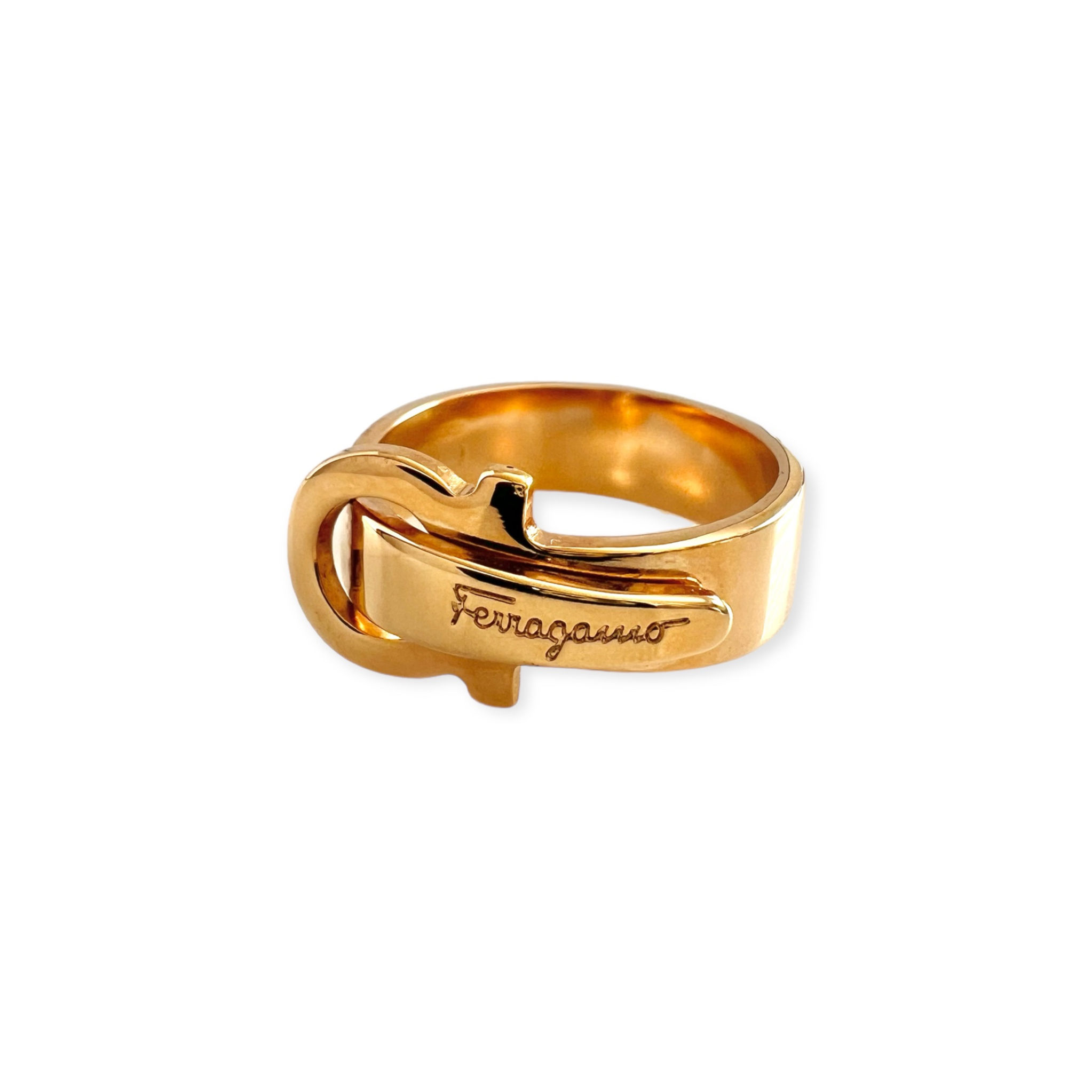 Vintage Salvatore Ferragamo Iconic Script Gancini Logo Scarf Ring