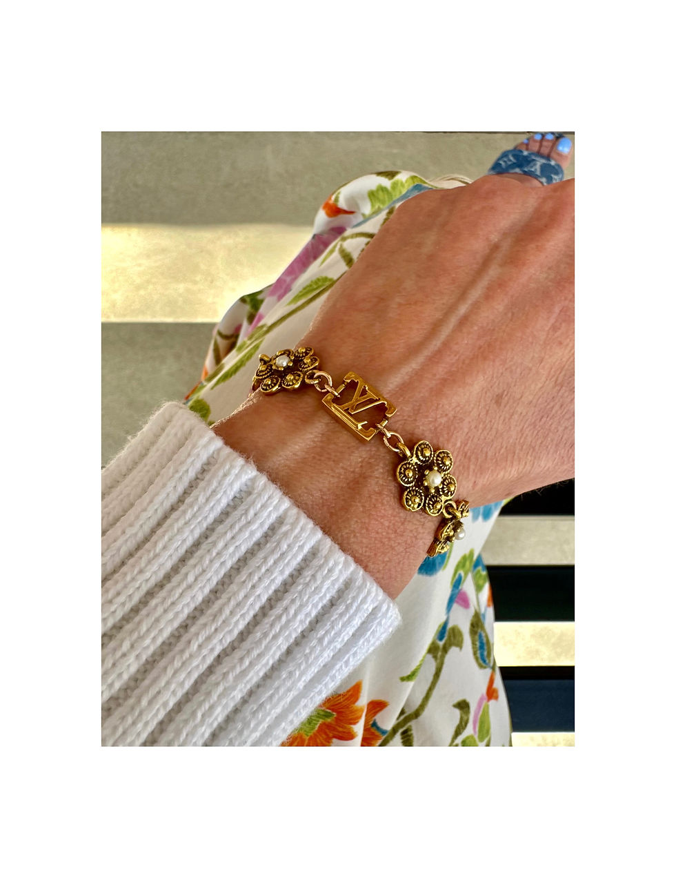 Thumbnail: Repurposed Louis Vuitton LV Monogram & Vintage Pearl Flower Bracelet