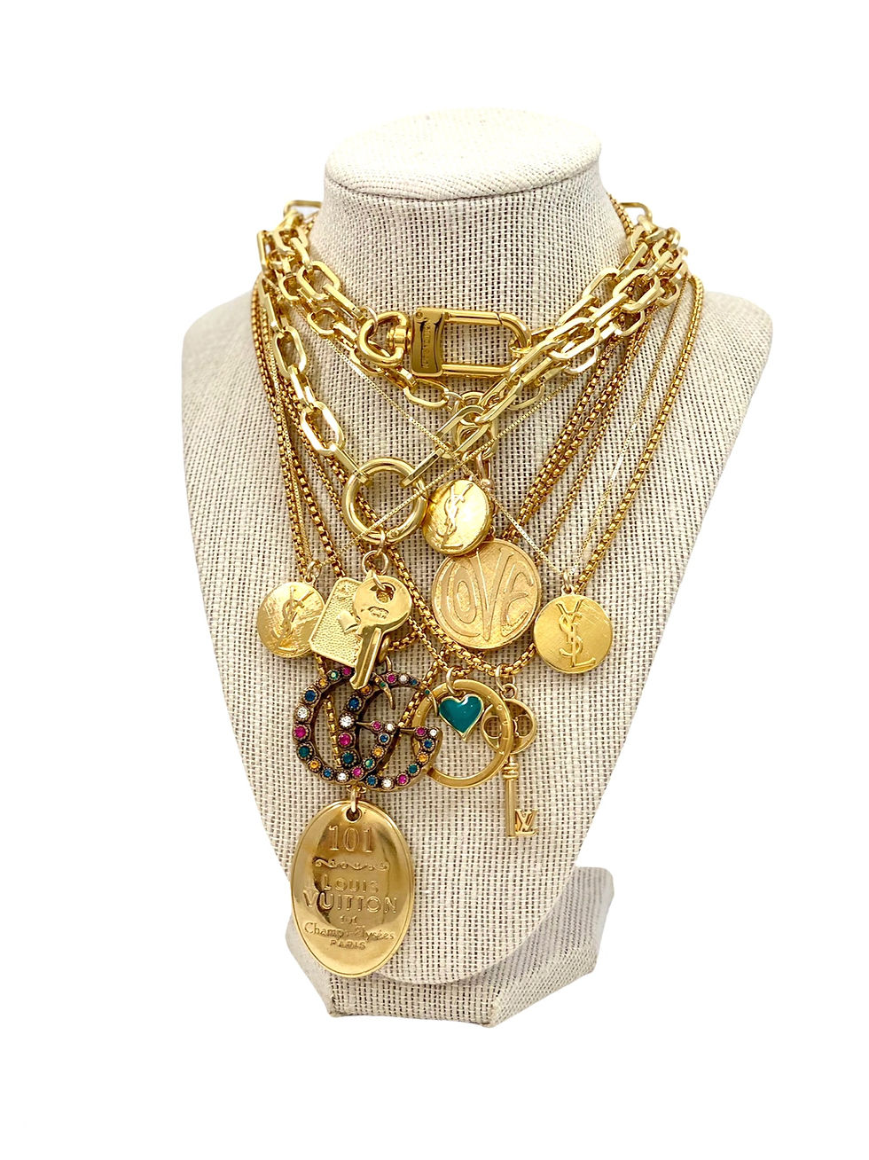 Thumbnail: Repurposed Vintage YSL & Removable 70's LOVE Charm Chunky Necklace